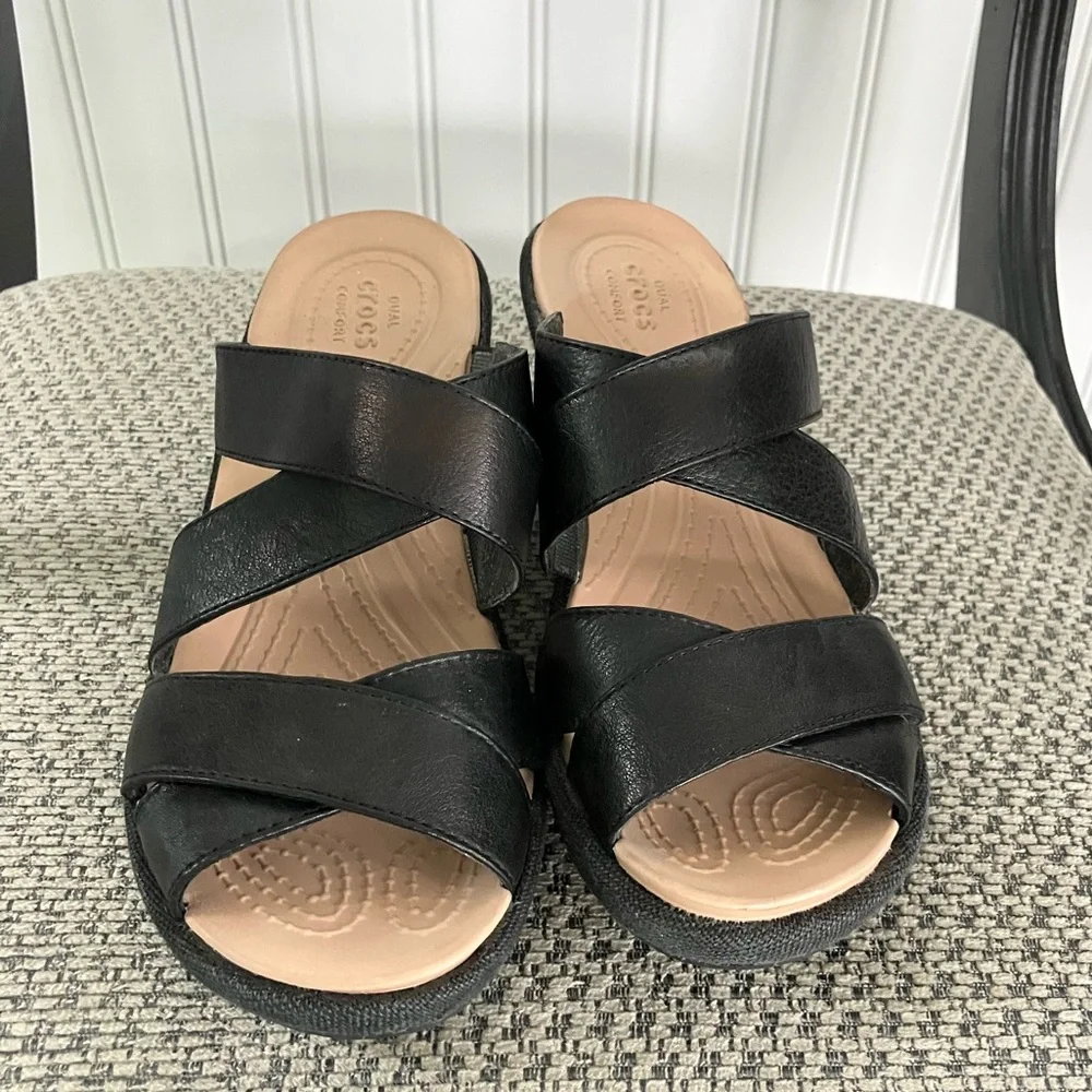Crocs Black Criss-Cross Sandals - Picture 1 of 4